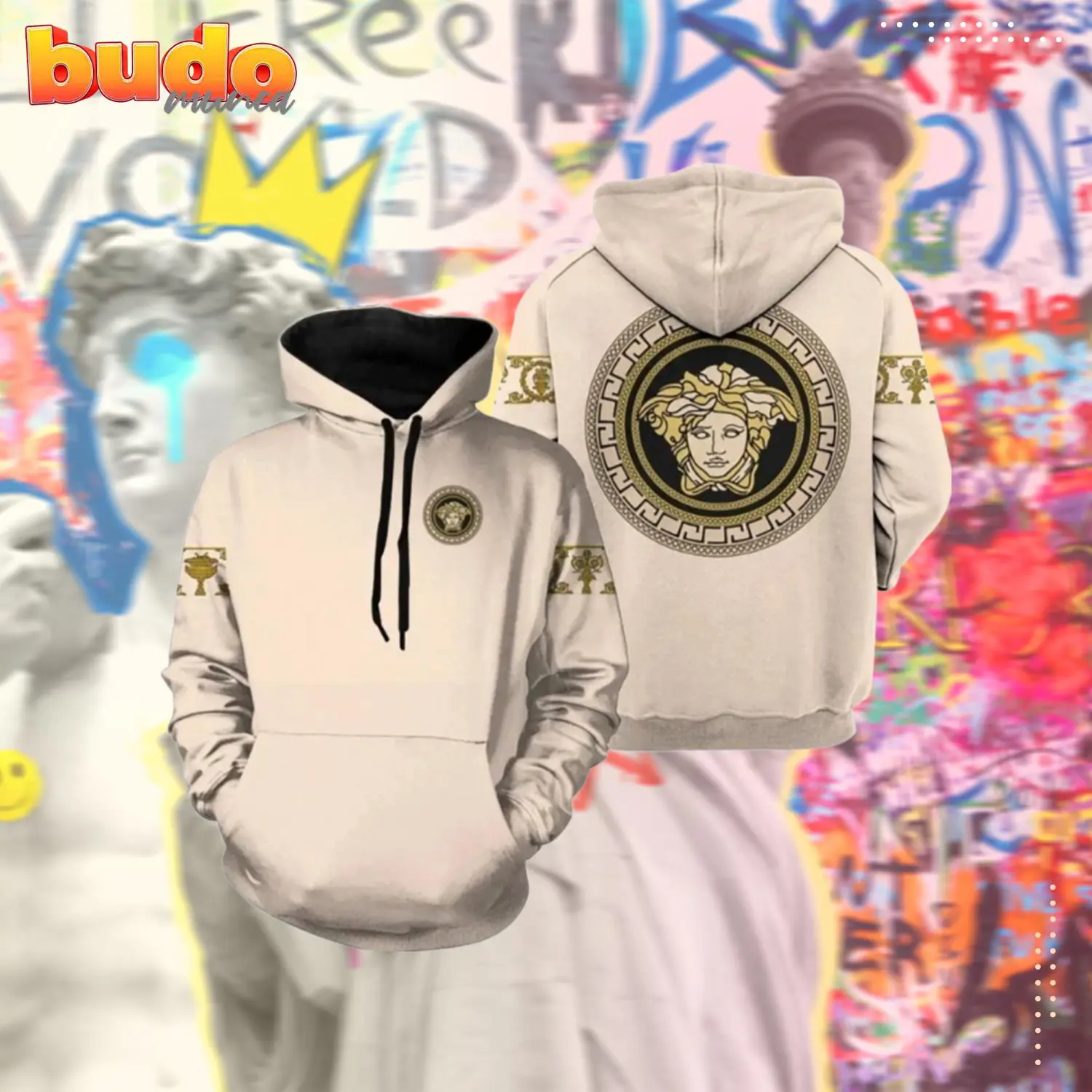Gianni versace beige unisex hoodie for men women luxury brand clothing clothes outfit - hot new